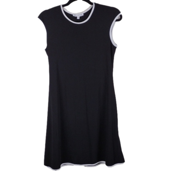 Annalee + Hope Black White Trim Detail Round Neck Cap Sleeve Slip On Shift Dress - Picture 1 of 10